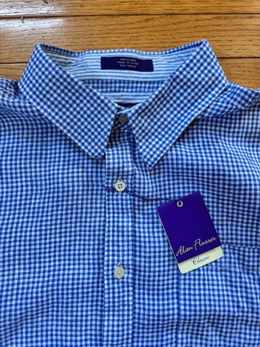 Blue White Linen Gingham Shirt XL NWT Classic Prep